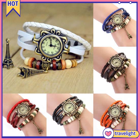 (Travelight) Đồng hồ dây giả da nhiều lớp mặt hình tháp Eiffel thời trang cho nữ