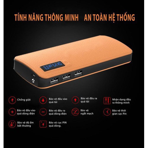 [Trợ giá] Pin Sạc Dự Phòng 20000 mAh Vỏ Vân Da Cực Đẹp Có Đèn Pin 