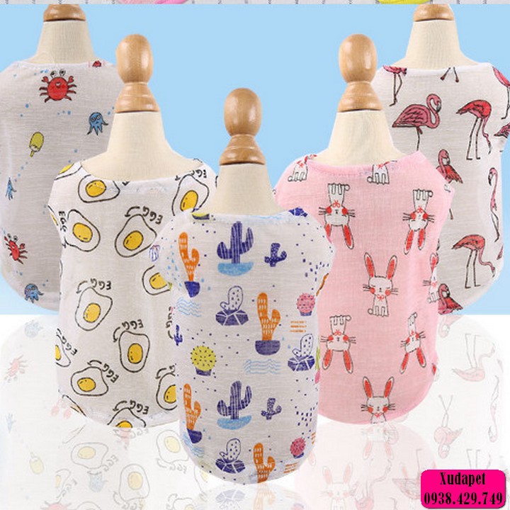 Áo 3 Lỗ Vải Thoáng Mát Nhiều Họa Tiết Đáng Yêu Cho Chó Mèo (Ngẫu Nhiên) vải cotton cao cấp, thú cưng mát mẻ - SP005195