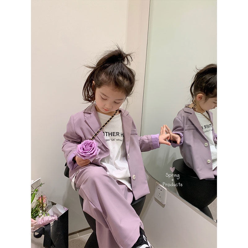 [Hàng Mới Về] Set Áo Khoác + Quần Ống Loe Xẻ Tà Phong Cách Phương Tây Thời Trang Mùa Thu Cho Bé Gái