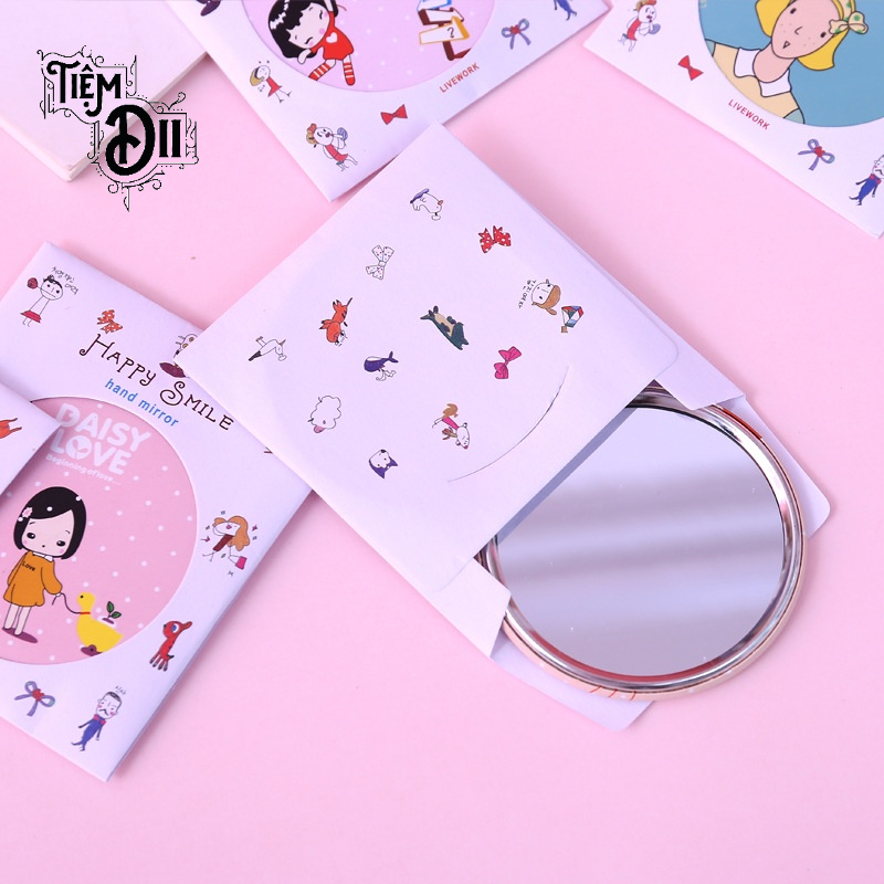Gương Trang Điểm Mini Quà Tặng Bạn Gái Gương Cầm Tay Viền Kim Loại Nhỏ Gọn Mang Theo Khi Ra Ngoài Cho Mọi Bạn Gái