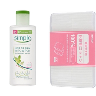Combo Nước tẩy trang Simple 200ml và Bông tẩy trang miniso 1000 miếng
