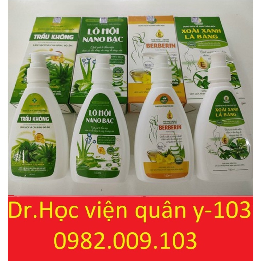 [mẫu 2022] dung dịch vệ sinh trầu không lô hội 150ml ( lô hội nano bạc xoài xanh lá bàng berberin )