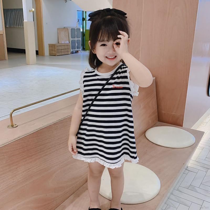 Đầm công chúa không tay họa tiết kẻ sọc dành cho bé gái