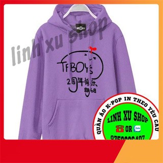 áo hoodie TFBOYS màu tím có mũ trùm cho cả nam và nữ có in theo yêu cầu
