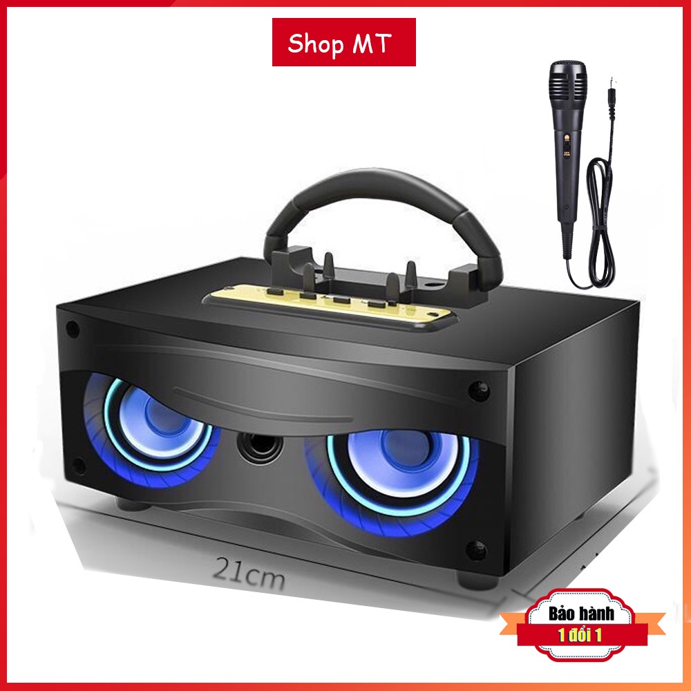 Loa bluetooth karaoke mini F5 mắt cú vỏ gỗ không dây tặng mic hát âm thanh siêu hay bass khỏe bảo hành đổi mới 3 tháng