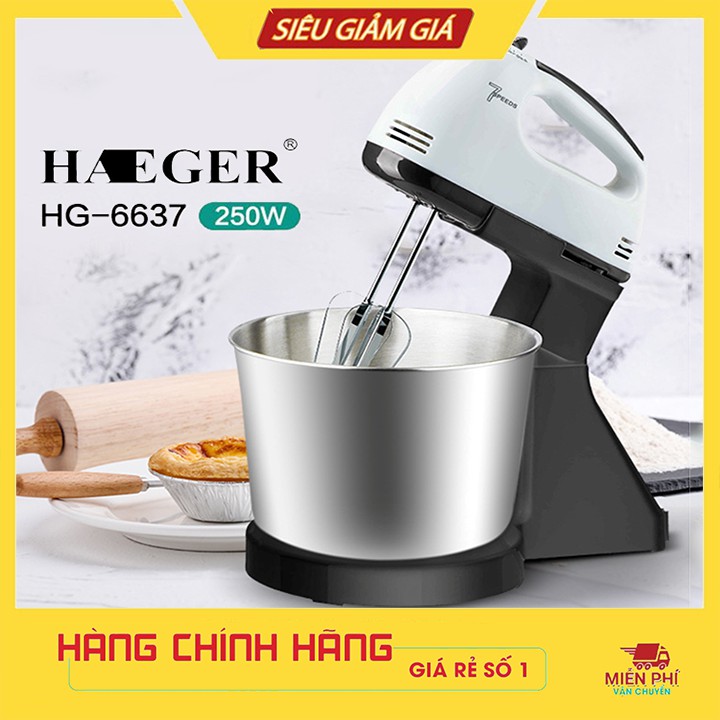 Máy Đánh Trứng, Nhào Bột Để Bàn HAEGER HG-6637 250W Chậu trộn 2L