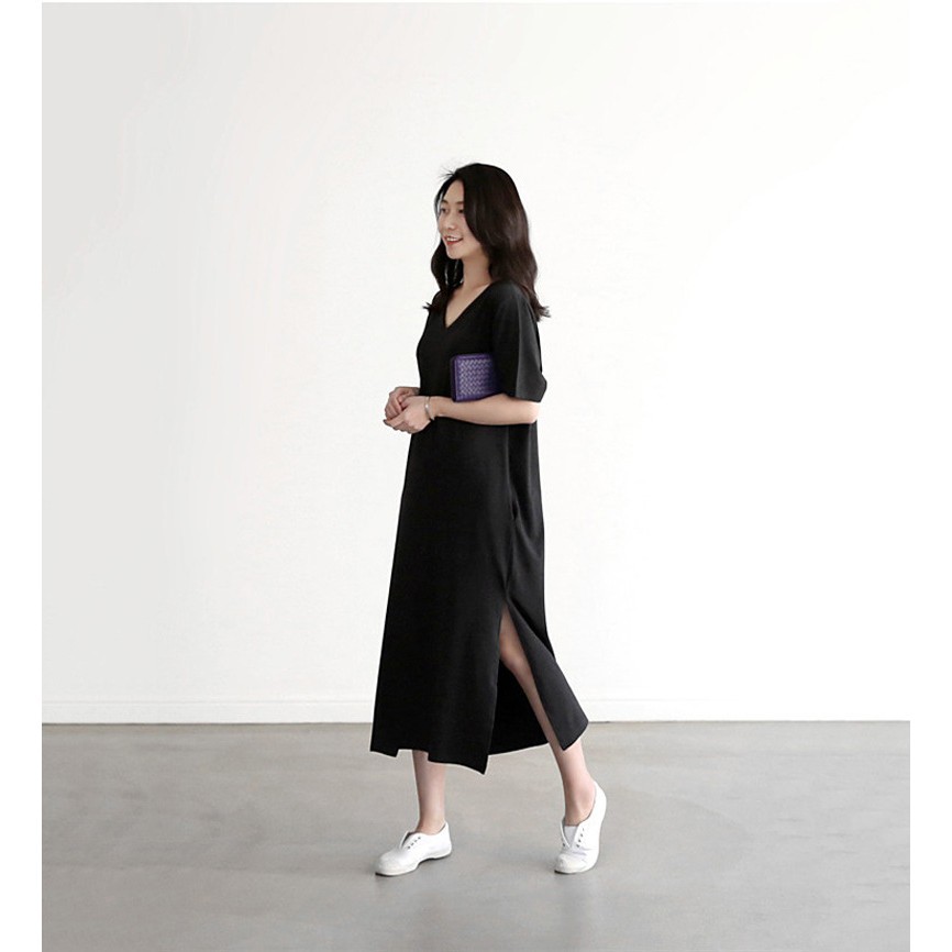 Đầm maxi phom rộng xẻ tà phong cách Hàn Quốc dành cho phái nữ