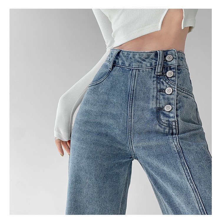 Quần Jeans dài lưng cao ống rộng thời trang cho nữ