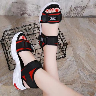 Sandal nữ bánh mì đen đỏ