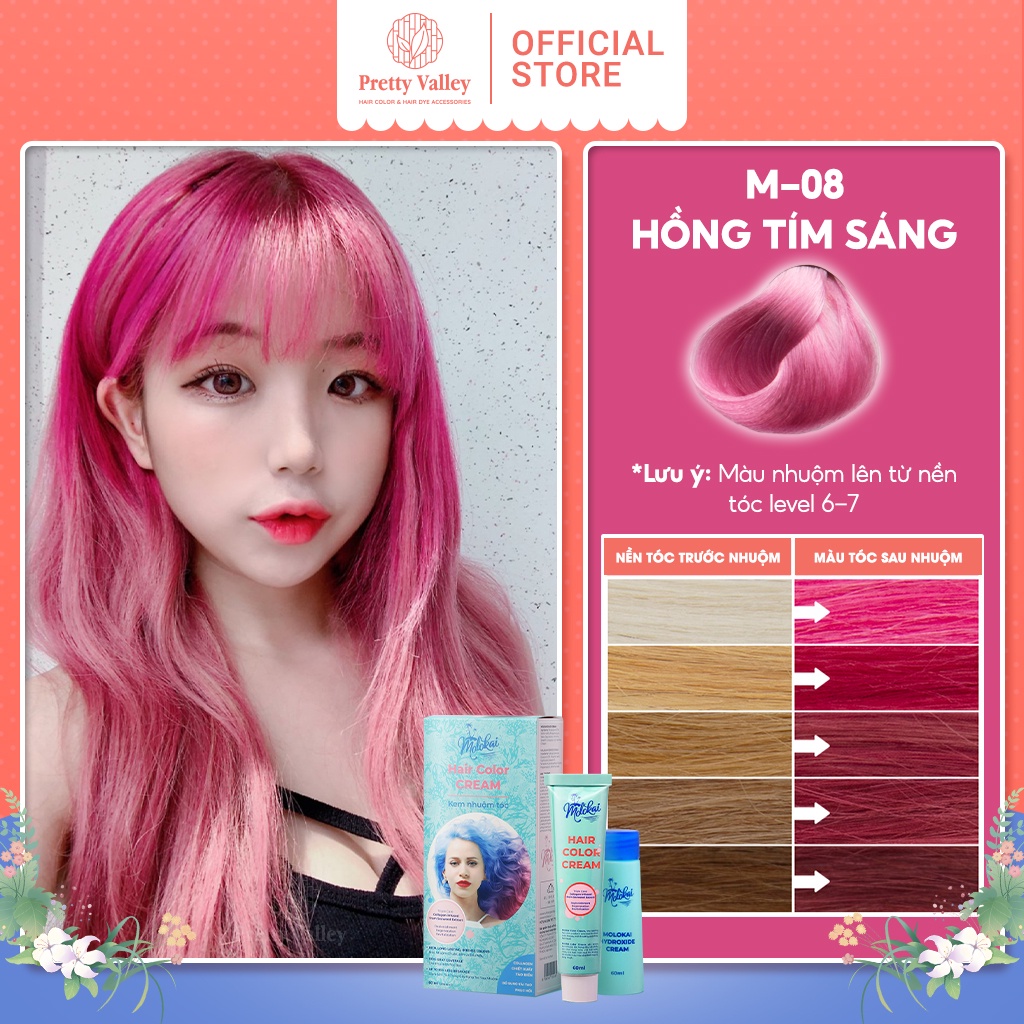 Thuốc nhuộm tóc màu hồng tím sáng MOLOKAI, thuốc nhuộm tóc chứa collagen tảo biển siêu dưỡng - Pretty Valley Store