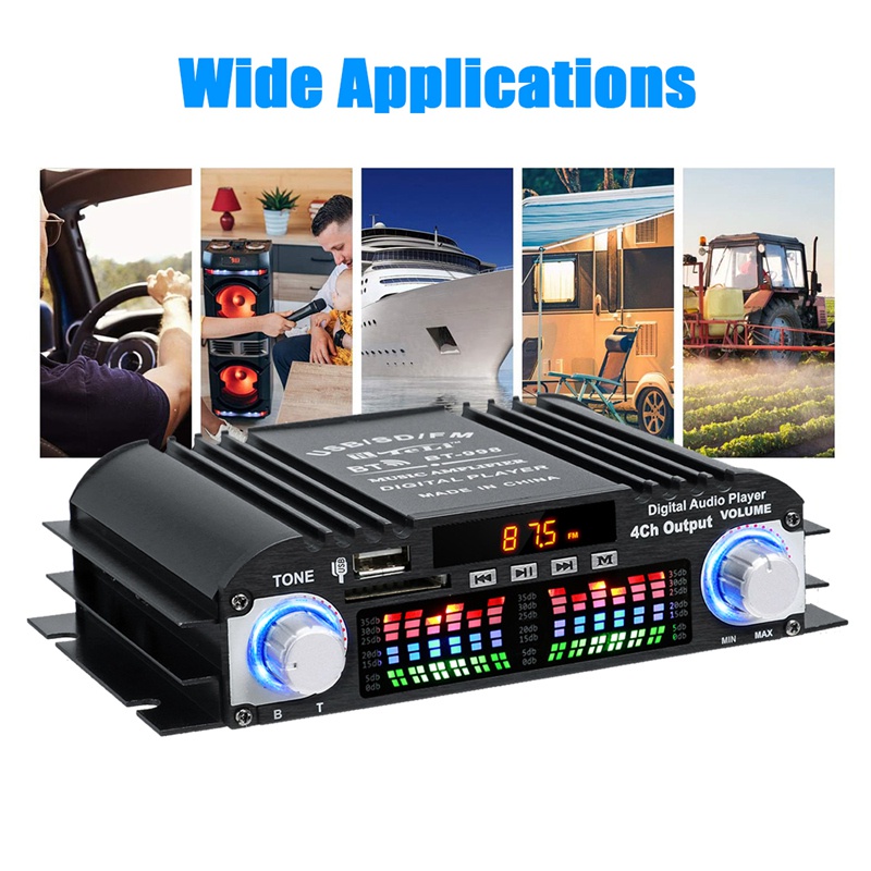Bộ Khuếch Đại Âm Thanh Kỹ Thuật Số bt-998 hifi Màn Hình lcd Khuếch Đại Nguồn Điện Cho Xe Hơi fm usb sd