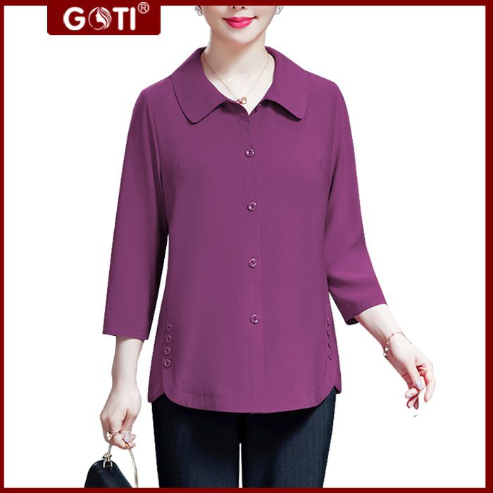 GOTI - ÁO TRUNG NIÊN NỮ - ÁO SƠ MI TRUNG NIÊN PHỐI NÚT EO RÚT  - ÁO LỤA TRUNG NIÊN NỮ GOTI 3A07 3A05 3A02