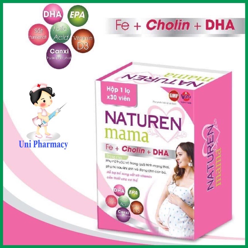 (BÀ BẦU) VIÊN SẮT-VITAMIN BỔ BẦU TỔNG HỢP NATUREN MAMA_Bổ sung DHA,Vitamin cho phụ nữ mang thai và cho con bú.