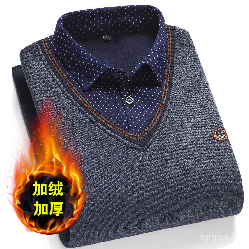 Áo len cổ lọ giả hai mảnh bằng nhung dày dặn dành cho nam trung niên