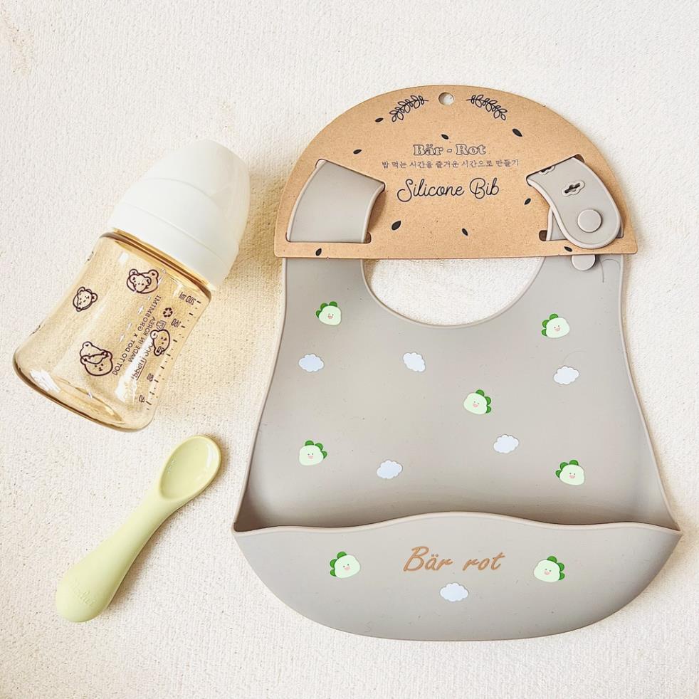 Yếm ăn dặm silicon có máng hứng chính hãng Bar-rot siêu xịn, siêu xinh cho bé