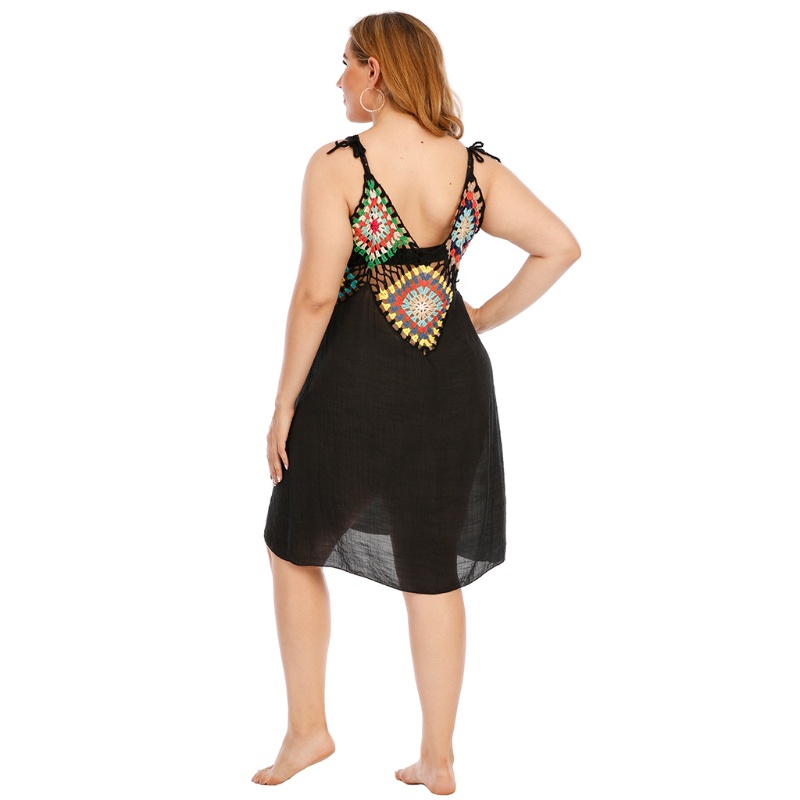 Đầm Không Tay Cổ Chữ V Hở Lưng Đan Móc Màu Cầu Vồng Thời Trang Mùa Hè Cho Nữ