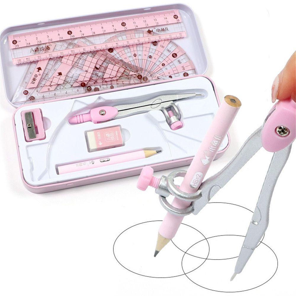 Bộ 8 Dụng Cụ Thước Compa Vẽ Hình Tam Giác Bằng Sắt Cho Học Sinh
