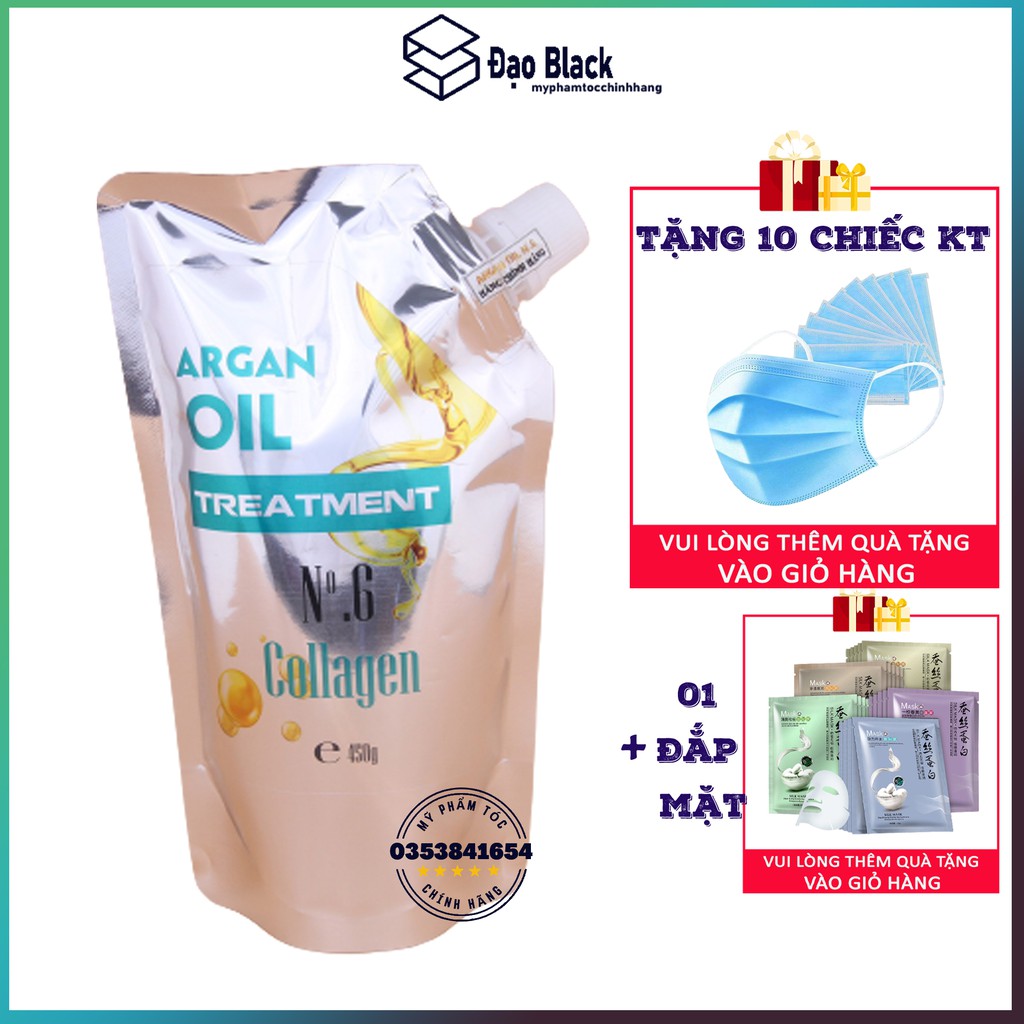 Kem ủ tóc collagen No.6 argan oil, dầu hấp tóc collagen argan oil treatment no.6 450ml, mỹ phẩm tóc yến nhi DT03