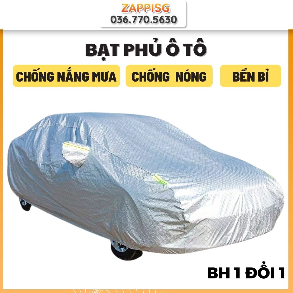 Bạt Phủ xe Ô Tô, Bạt phủ xe hơi - áo trùm che phủ xe hơi nhôm bạc 4 chỗ đến 5 chỗ, chống nóng mưa xước chống nước