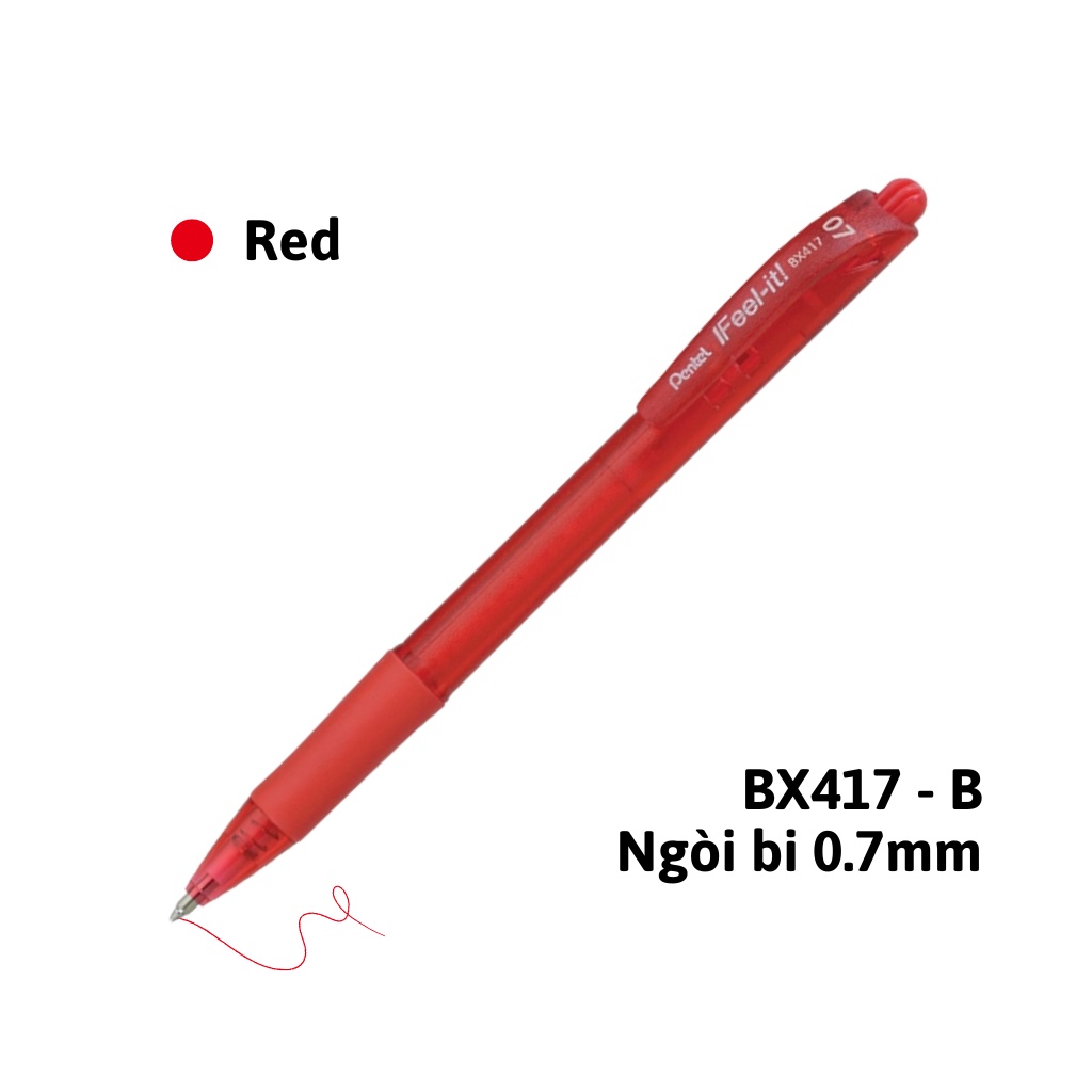 Bút Bi Pentel IFeel - It BX417 | Trơn Mượt Không Đọng Mực | Ngòi 0.7mm 3 Màu Xanh/Đỏ/Đen | Nét Viết Êm Mịn Không Tắc Mực