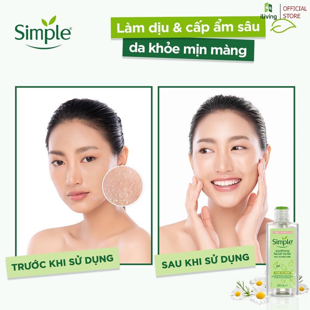 Nước hoa hồng cân bằng da dịu nhẹ Simple Soothing Facial Toner 200ml ILIVING-SIMTN