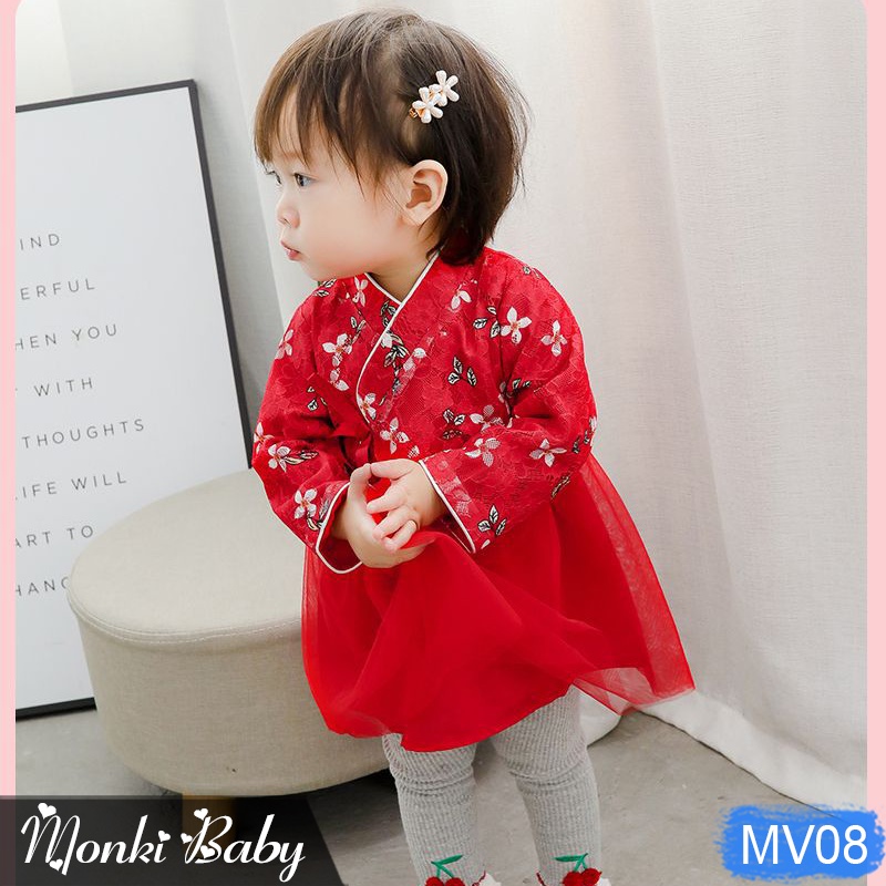 SALE TẾT - Đầm Hanbok cách điệu đỏ IDEA xinh xắn cho bé gái, size nhỏ từ 7kg, chất đẹp dày dặn, màu tươi sáng | MV08