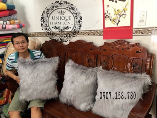 Gối sofa lông thú Xám siêu sang