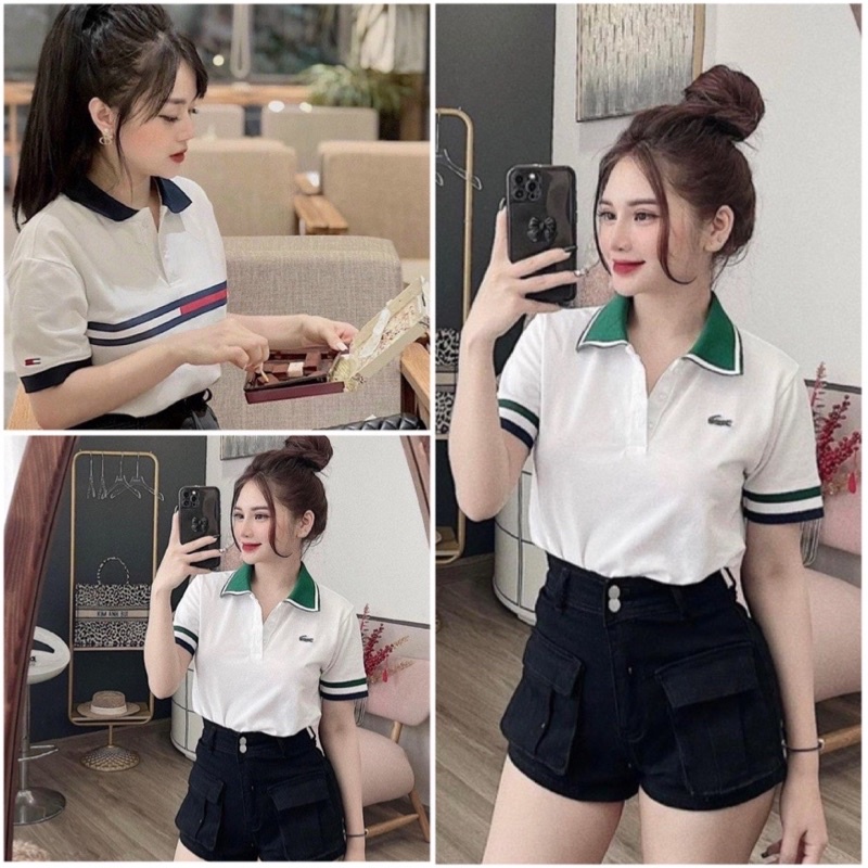 Áo Thun POLO Nữ Tay Lỡ Có Cổ Phông Form Rộng Unisex Trơn Mẫu Mới Hot Hit 2022