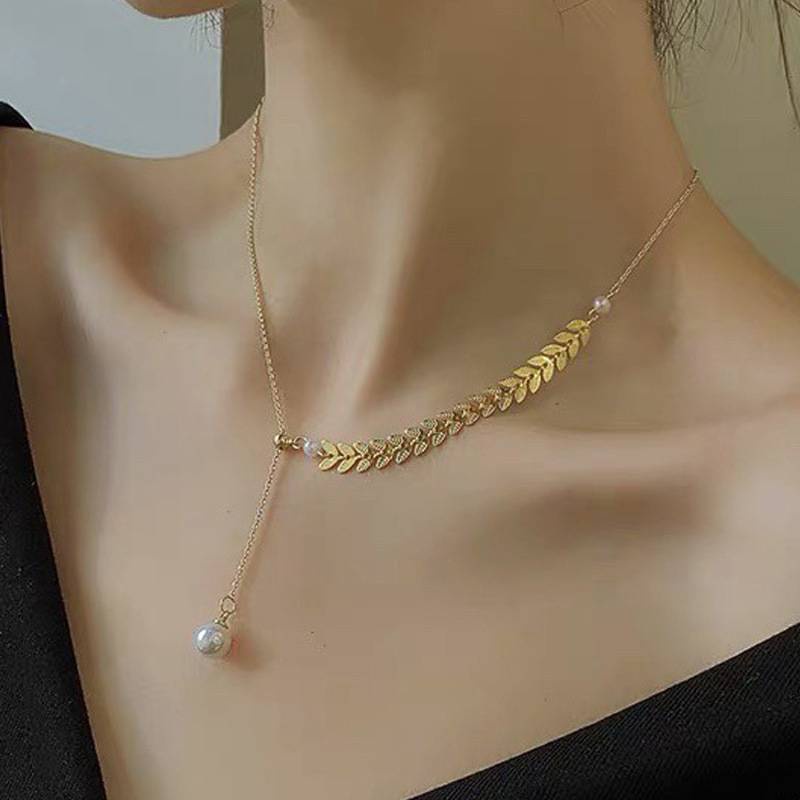 Dây Chuyền, Vòng cổ hạt lúa 2 màu bạc vàng mặt ngọc trai nhân tạo dịu dàng Ryn Accessories