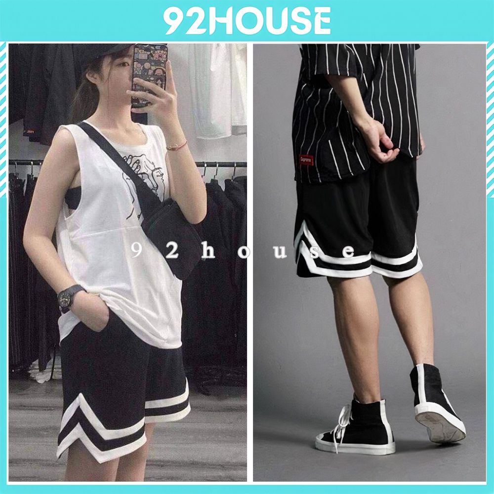 Quần short thun unisex bóng chày chữ V nam nữ phong cách ulzzang / Quần đùi thể thao form rộng