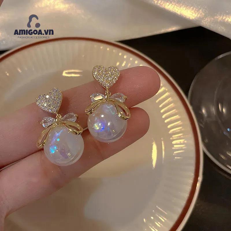 ✨✨Bông Tai Hình Trái Tim Đính Đá Zircon Và Ngọc Trai Sang Trọng 2022