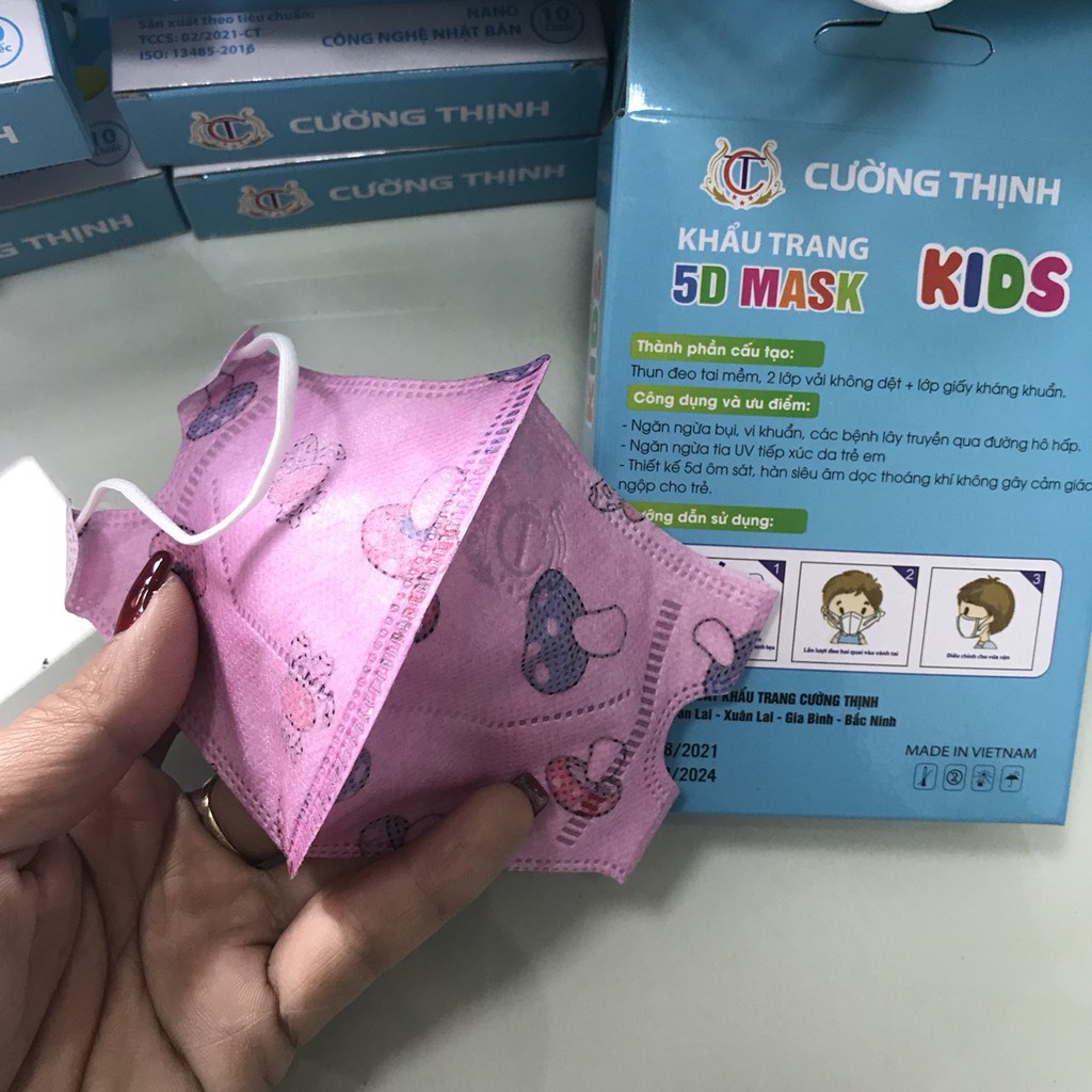 1 Hộp 10 Chiếc Khẩu Trang Y Tế Cao Cấp Trẻ Em 5D MASK KIDS Cường Thịnh - Màu Sắc: Xanh, Trắng và Hồng