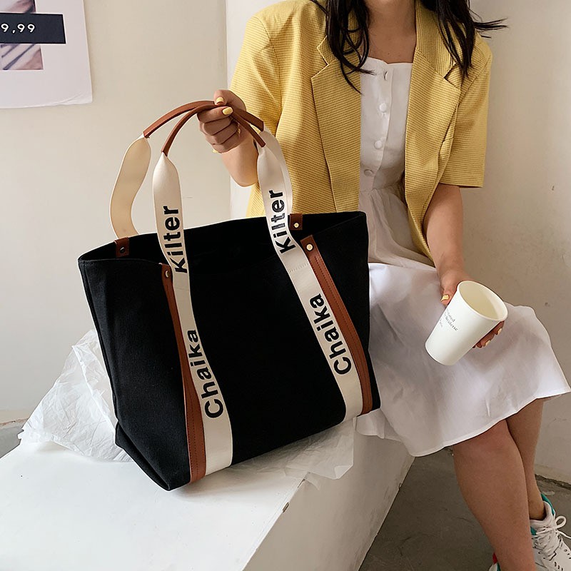 Túi Tote Vải Canvas Cỡ Lớn In Chữ Kiểu Hàn Quốc 2021