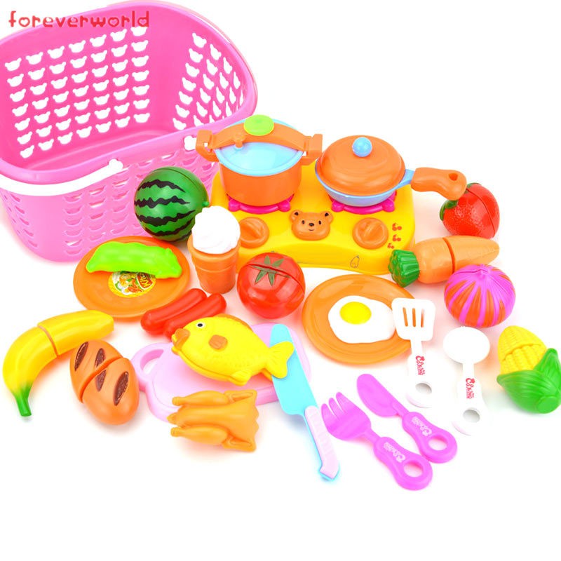 Bộ 26 đồ chơi nhựa kiểu dáng rau củ/trái cây cho trẻ em chơi trò nấu ăn