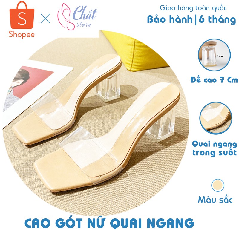 Giày cao gót nữ quai ngang nhựa trong suốt nữ tính thời trang gót cao 7 cm