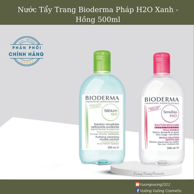 Nước Tẩy Trang Bioderma Pháp H2O Xanh - Hồng 500ML