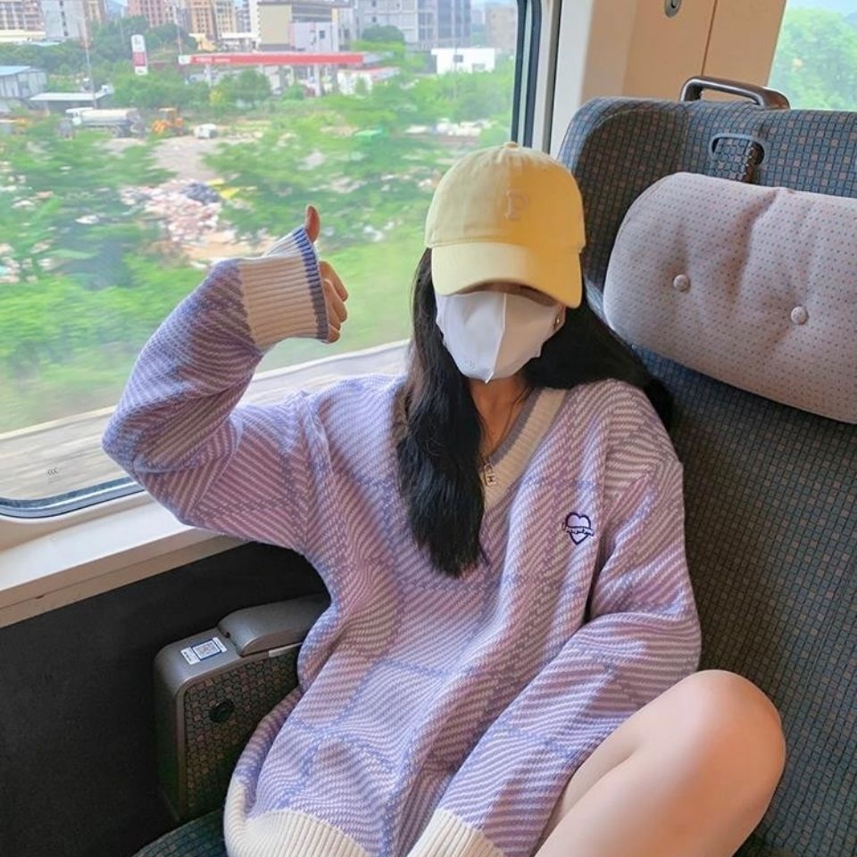 【Yuki】Áo len Màu tím cổ chữ V thu đông 2021 | BigBuy360 - bigbuy360.vn