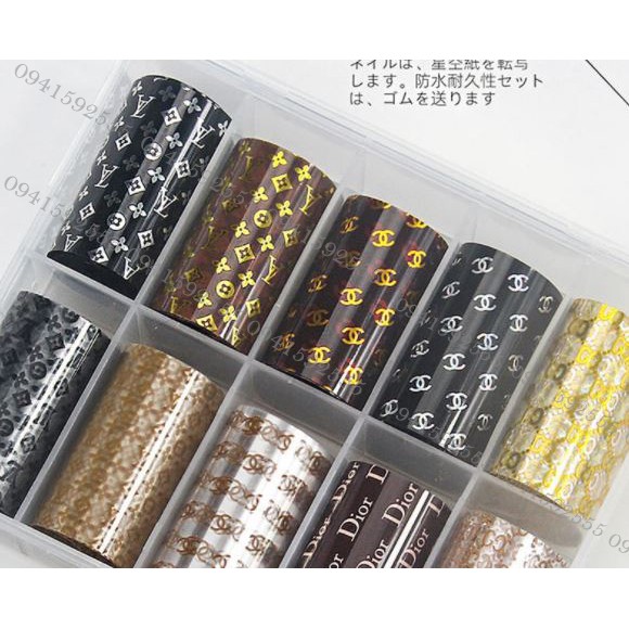 Hộp 10 cuộn foil thương hiệu trang trí móng