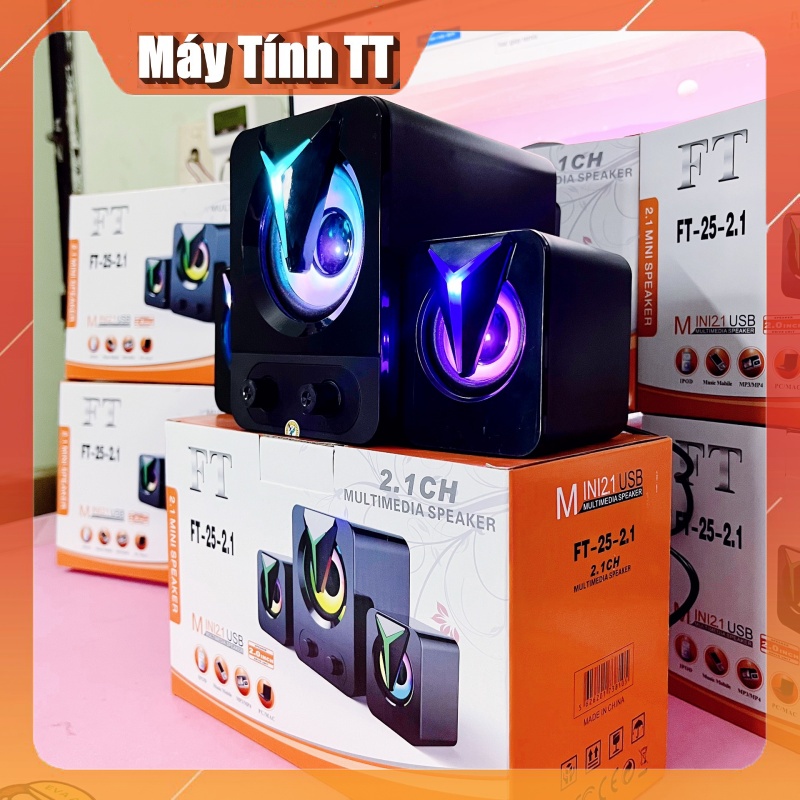 Loa máy tính để bàn mini LED TT25 BASS CỰC ĐÃ  2.1 dành cho PC Laptop Điện thoại có led - Máy Tính TT
