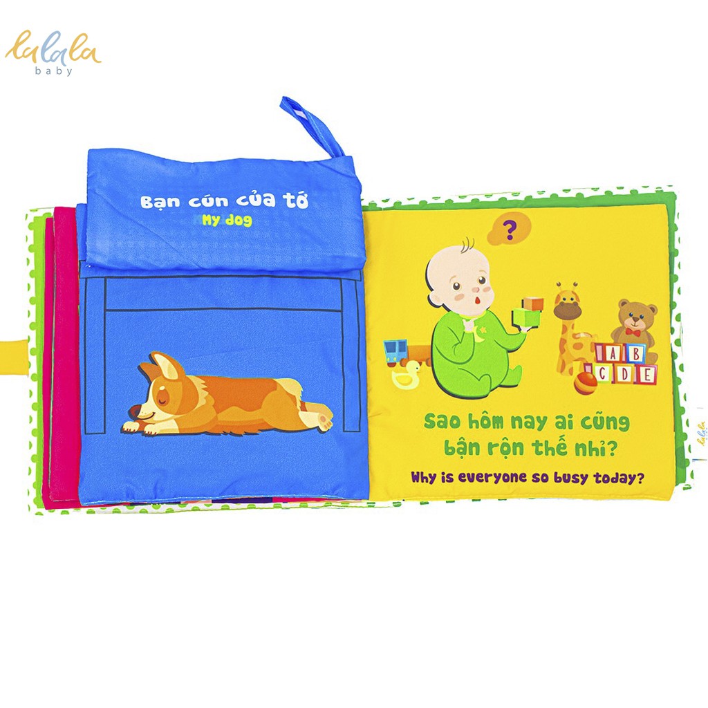 Sách vải Lalala baby, song ngữ đa tương tác Nhà tớ có những ai? - Who's is my family? kích thước 18x18cm 12 trang