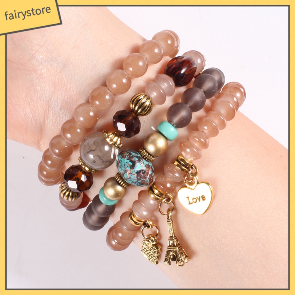 Set vòng đeo tay chuỗi hạt phối tua rua phong cách Boho