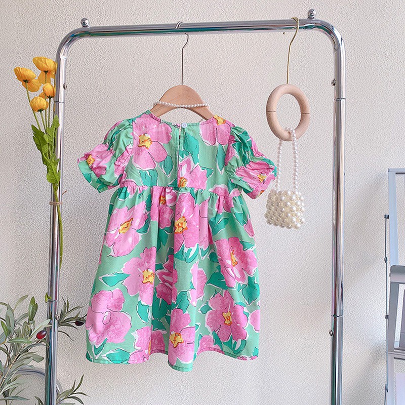 Đầm Công Chúa Tay Ngắn In Hoa Se7en Cho Bé Gái