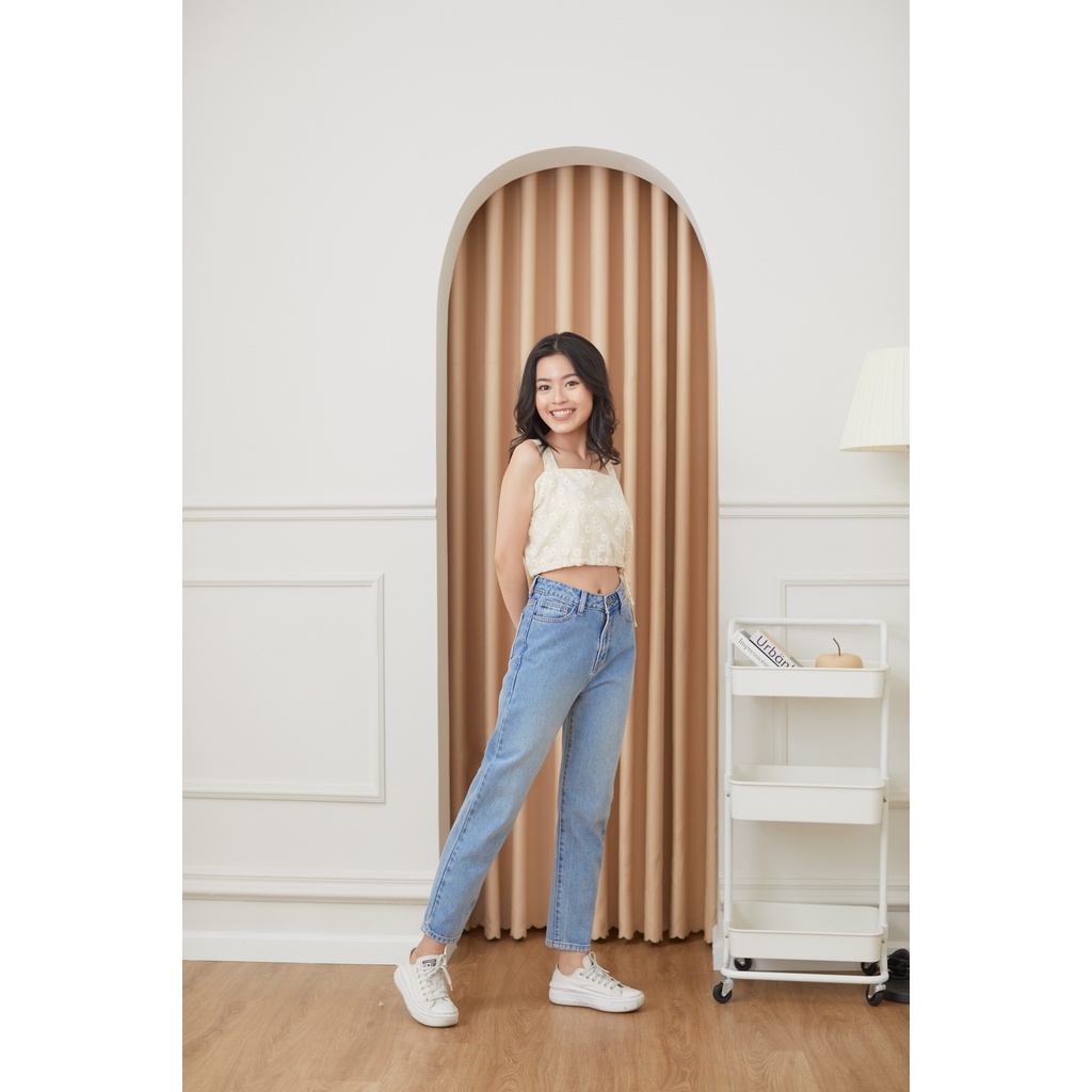 Quần Jeans Nữ Lưng Cao Màu Xanh Wash Đùi LDM-102E