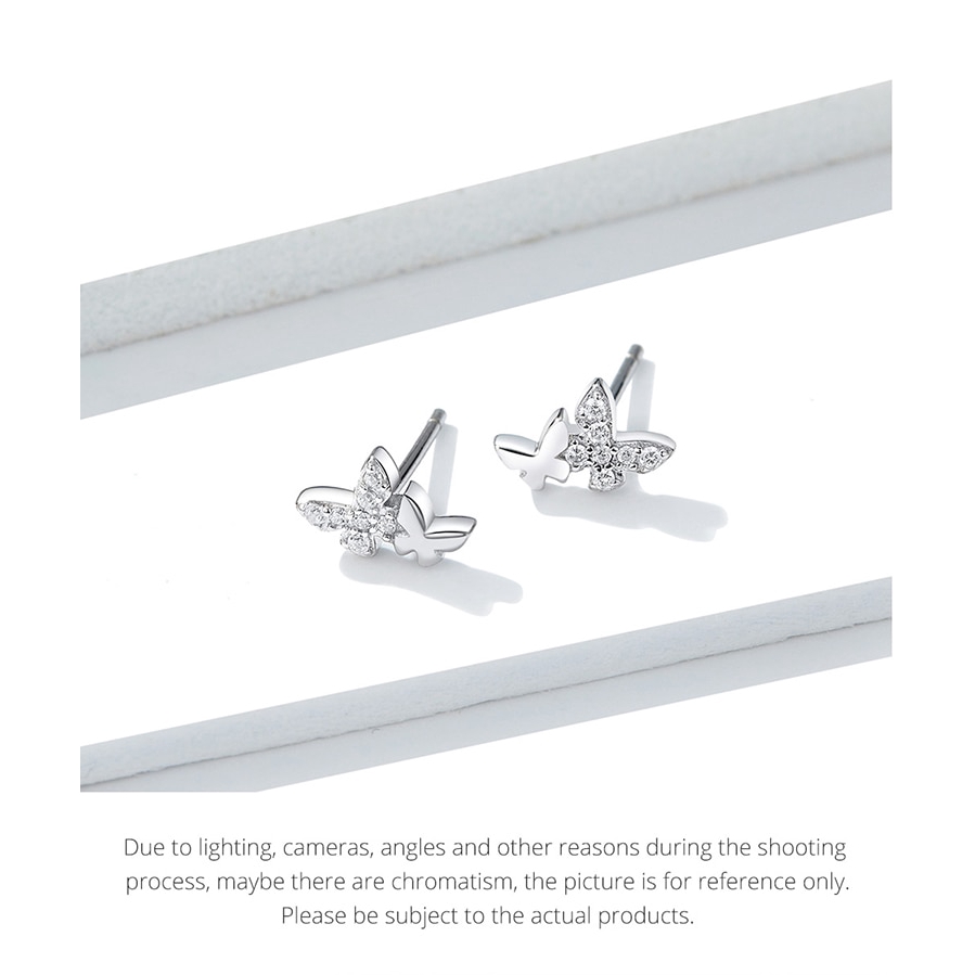 Hoa tai Bamoer BSE236 bằng bạc 925 thiết kế hình bướm đính đá CZ lấp lánh sành điệu