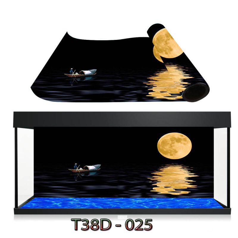 Tranh 3D trang trí dán hồ cá hình mặt trăng và biển , tặng kèm đồ dán siêu nét, đa dạng kích thước bể thuỷ sinh