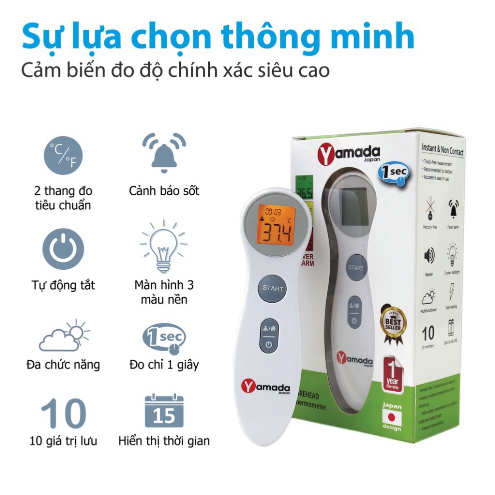 GIÁ HỦY DIỆT  Nhiệt kế điện tử hồng ngoại đo trán Yamada - Đo thân nhiệt, sữa, nước tắm, nhiệt độ phòng chỉ 1 giây >>>>>