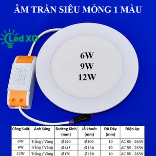 Đèn led âm trần tròn siêu mỏng 6w 9w 12w. ánh sáng trắng