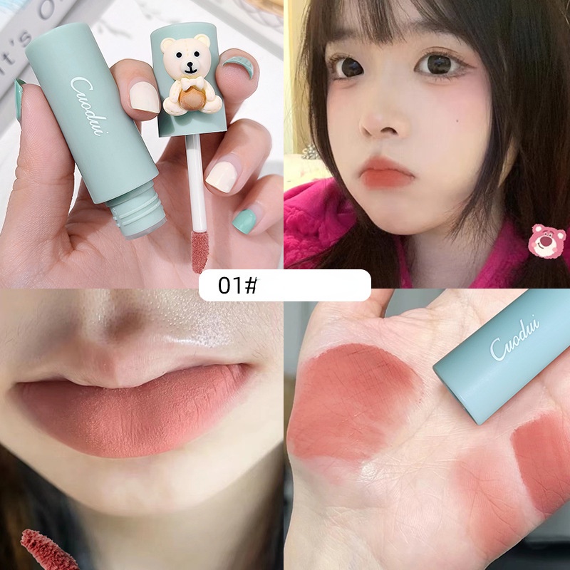 Son Môi Dưỡng Ẩm Chống Dính Màu Nhung Lì Hình Gấu Dễ Thương