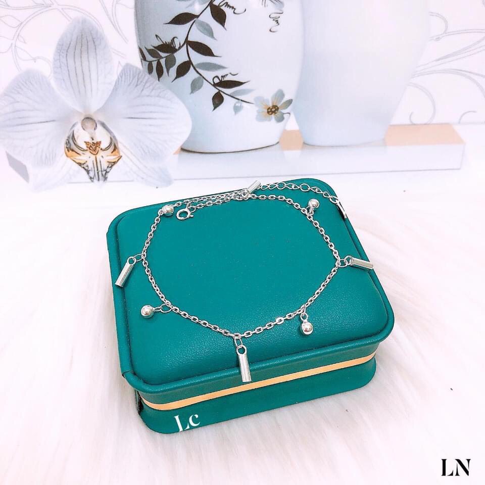 Lắc chân nữ bạc Ý mix bi thanh hàng dầy dặn, trắng đẹp - Kho sỉ bạc Nhất Linh
